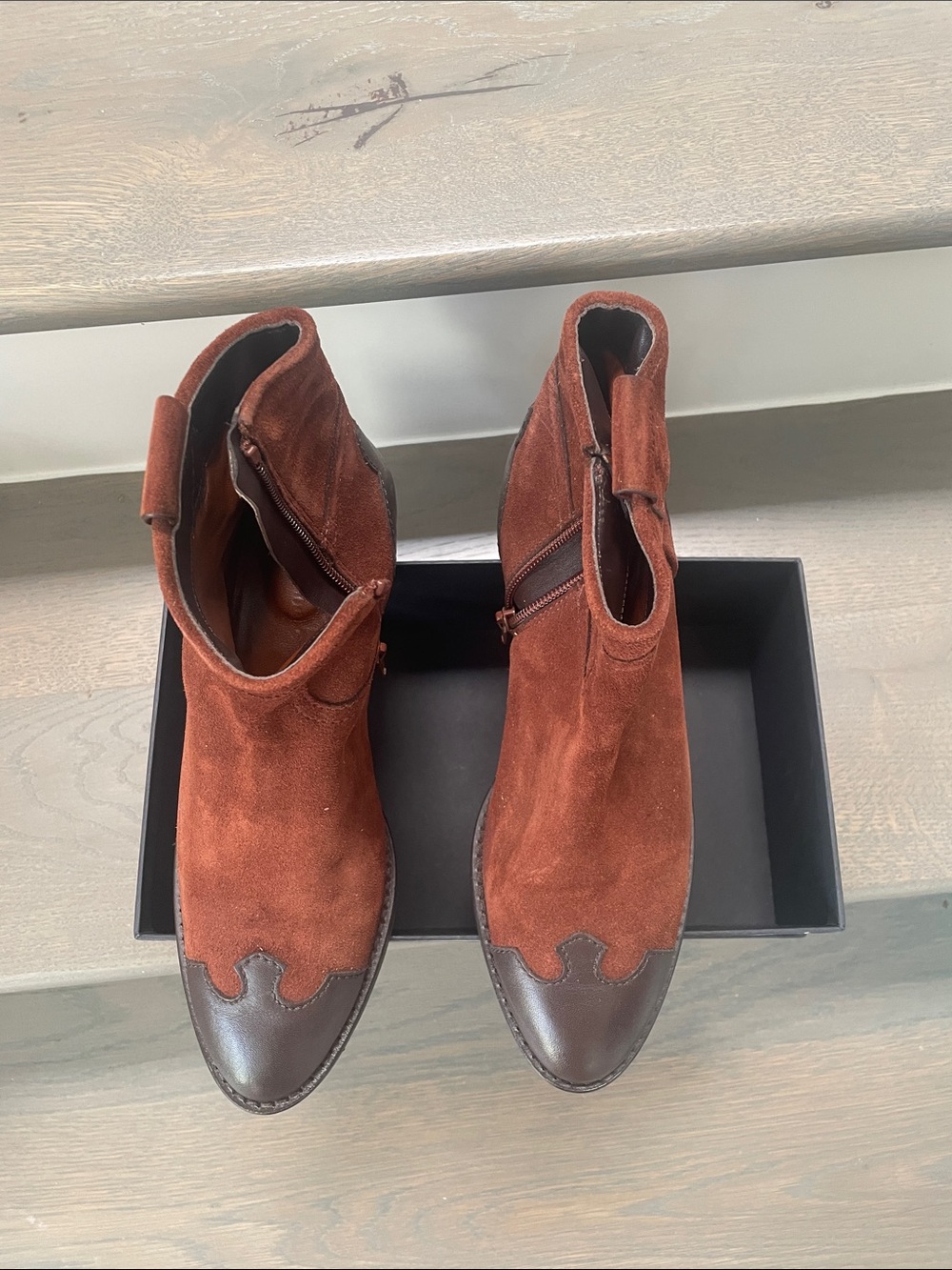 Chloe woman  Suede  Boots in Rust Brown with Dark Brown Leather Cap